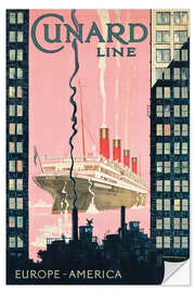 Selvklebende plakat Cunard Line, Europe-America