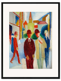 Gerahmter Kunstdruck Helle Straße mit Leuten, 1914