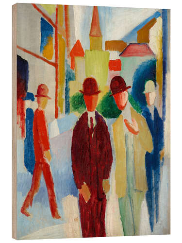 Tableau en bois Street with People, 1914