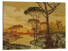 Tableau en aluminium Evening River Landscape with an Antique Villa, Ferdinand Knab