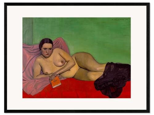 Ingelijste kunstdruk Naked woman with a book