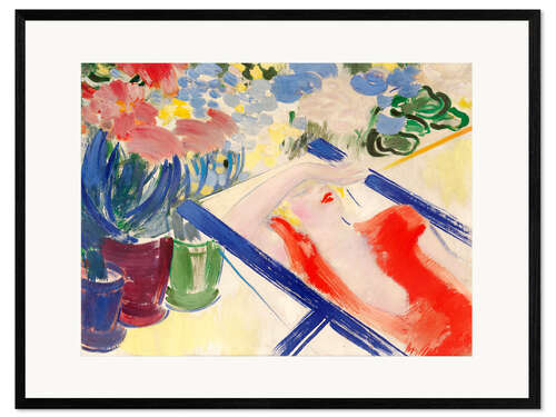 Stampa artistica con cornice Woman in a deck chair, Janos Vaszary, 1934