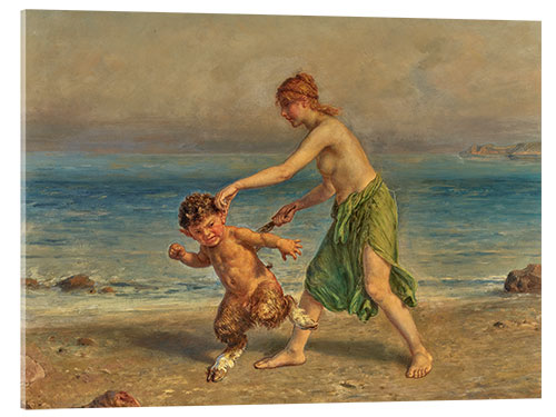 Acrylglasbild Nymphe und kleiner Satyr am Strand, Ludwig Knaus