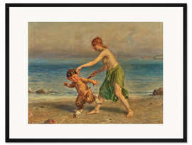 Gerahmter Kunstdruck Nymphe und kleiner Satyr am Strand, Ludwig Knaus