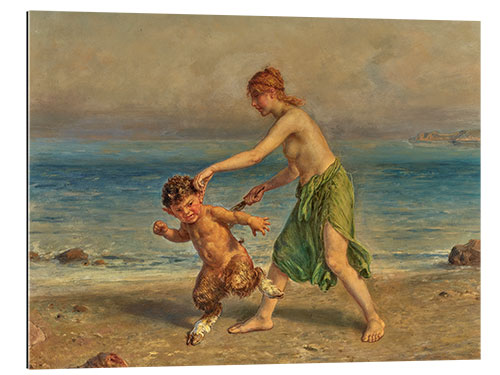 Quadro em plexi-alumínio Nymph and little satyr on the beach, Ludwig Knaus