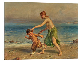 Cuadro de plexi-alu Nymph and little satyr on the beach, Ludwig Knaus