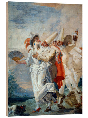 Print på træ Pulcinella in Love, Giovanni Domenico Tiepolo, 1793