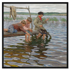 Gerahmter Kunstdruck Angelnde Jungen