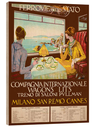 Tableau en bois Ferrovie Dello Stato, Milano-San Remo-Cannes, 1926