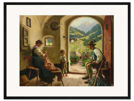 Gerahmter Kunstdruck Familienidyll, Karl Emil Rau