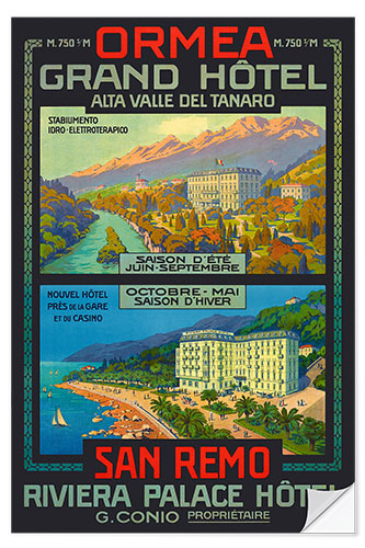 Selvklebende plakat Grand Hotel Ormea, San Remo, Switzerland