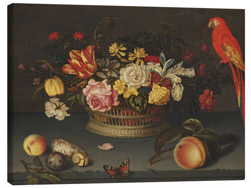 Lerretsbilde Still Life with Flower Basket and Parrot, Jeronimus Sweerts