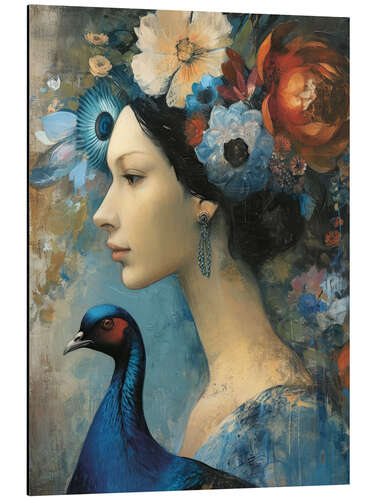 Alubild Dame mit Pfau