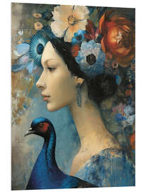 Hartschaumbild Dame mit Pfau