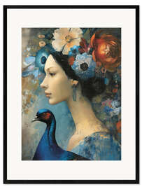 Gerahmter Kunstdruck Dame mit Pfau