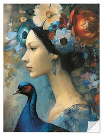 Självhäftande poster Lady with Peacock