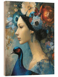 Trätavla Lady with Peacock - DejaReve