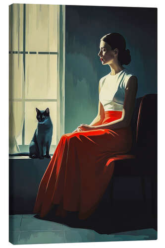 Canvas print Portrait with cat at the window