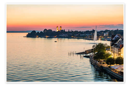 Poster Friedrichshafen am Bodensee in der Abenddämmerung