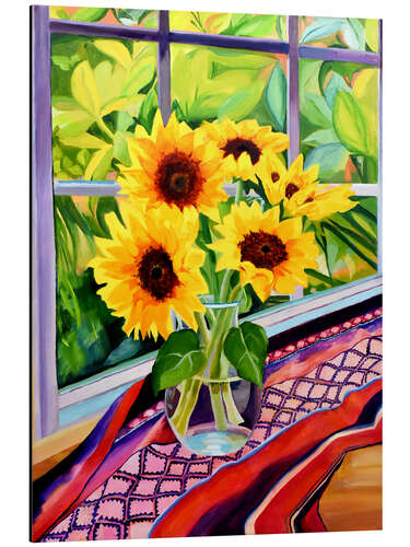 Print på aluminium Sunflowers at the Window