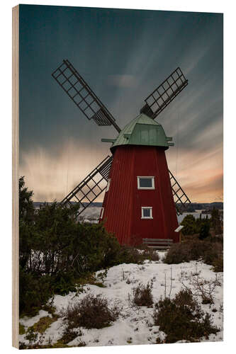 Wood print Long Exposure of a Red Swedish Windmill