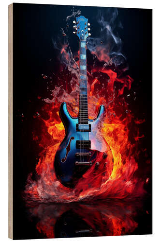 Wood print Inferno Resonance: Flames of the Electric Guitar