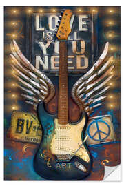 Selvklebende plakat Love Guitar