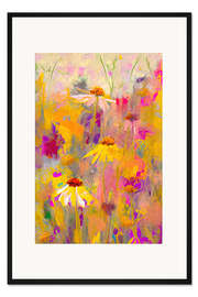 Gerahmter Kunstdruck Neon-Gänseblümchen