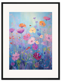 Gerahmter Kunstdruck Wildblumen auf Blauem Hintergrund
