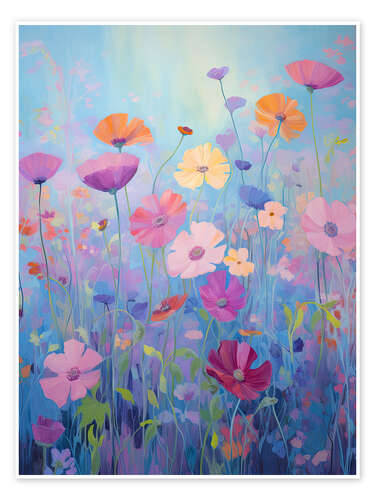 Poster Wildblumen auf Blauem Hintergrund