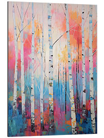 Tableau en aluminium White Birch Forest Pink and Blue Sky