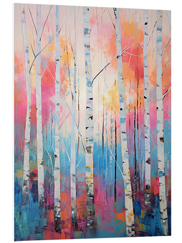 PVC-tavla White Birch Forest Pink and Blue Sky