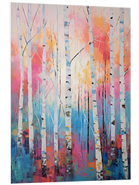 Foam board print White Birch Forest Pink and Blue Sky