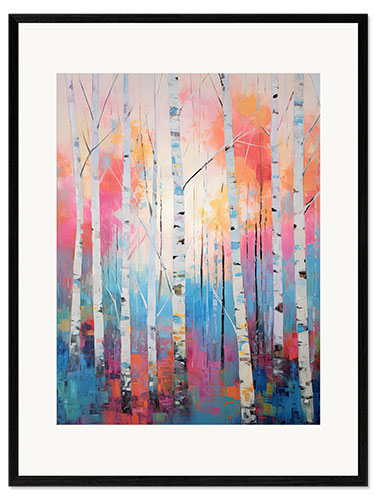 Kehystetty taidepainatus White Birch Forest Pink and Blue Sky