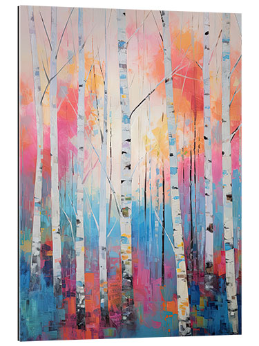 Tableau en plexi-alu White Birch Forest Pink and Blue Sky