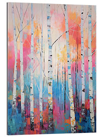 Gallery print White Birch Forest Pink and Blue Sky