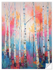 Vinilo para la pared White Birch Forest Pink and Blue Sky