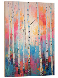 Hout print White Birch Forest Pink and Blue Sky