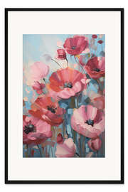 Gerahmter Kunstdruck Rote und rosa Mohnblumen in maritimen Farben