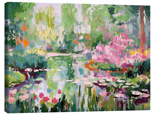 Stampa su tela Impressionist Garden and Pond