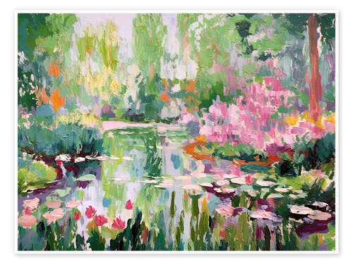 Poster Impressionistischer Garten und Teich