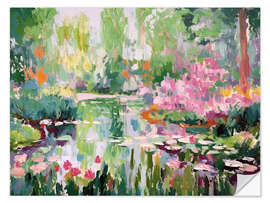 Muursticker Impressionist Garden and Pond