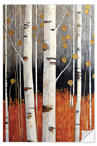 Självhäftande poster Gilded White Birch Forest