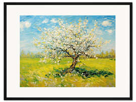 Gerahmter Kunstdruck Apfelbaum im grünen Feld
