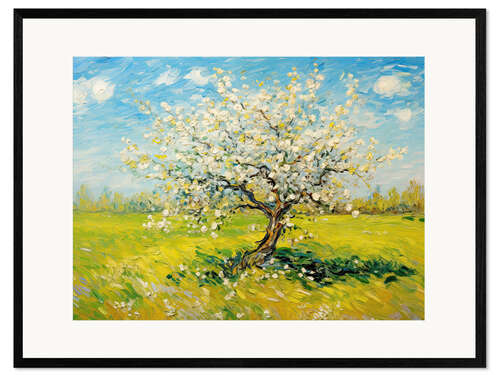 Impresión de arte enmarcada Apple tree in green field