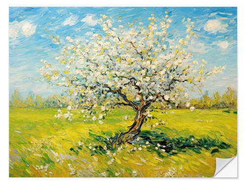 Sticker mural Apple tree in green field