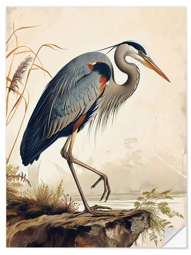 Wandsticker Großer Blaureiher nach Audubon