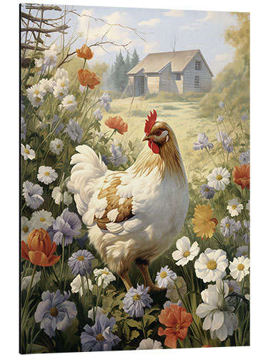 Aluminium print Hen in flower meadow