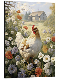 Obraz na aluminium Hen in flower meadow