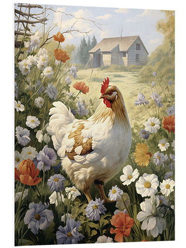 Foam board print Hen in flower meadow